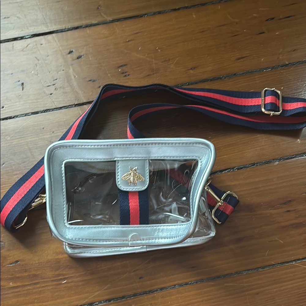 Transparent Crossbody Bag with Red and Blue Strap